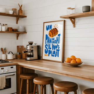 Pain Au Chocolat Print featuring main Blue tones, perfect for bakery décor poster