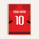 Maglia da calcio personalizzata - rossa con bande nere sulle maniche — wooden-frame main image