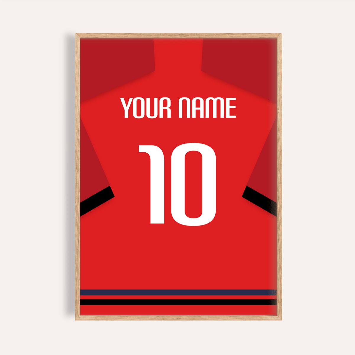 Football Shirt Poster in Red with Black Sleeve Bands