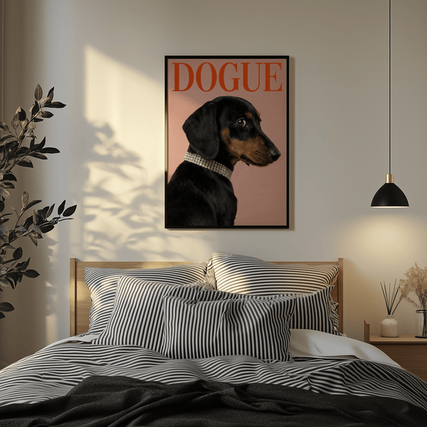 Stylish Pet Wall Art in pink with black dachshund for office wall art print