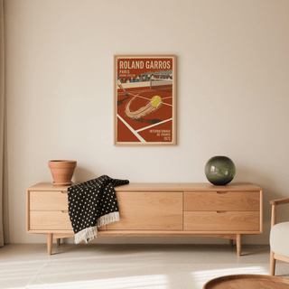 French tennis tournament poster print reading Internationaux de France 1972 with court scene
