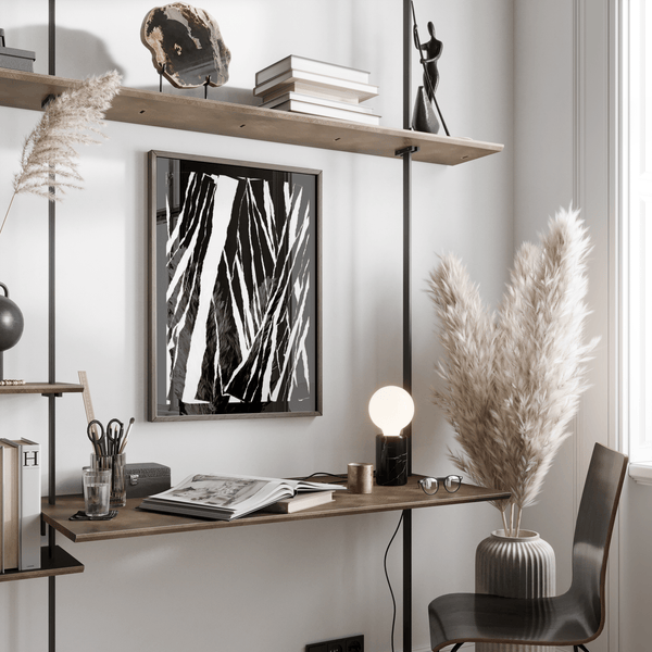 art black white abstract minimalist print in black for a sophisticated workspace