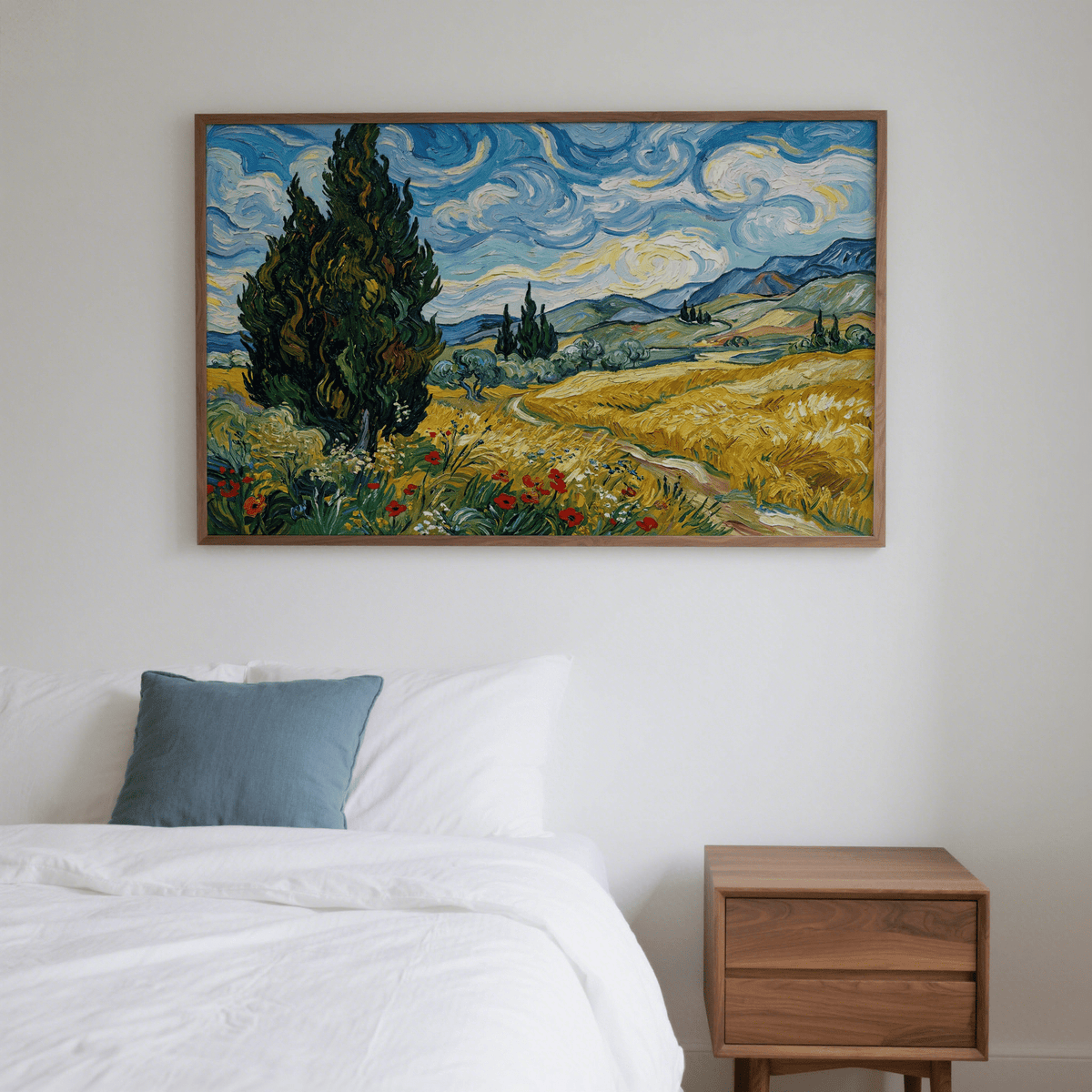 Nature Poster with Green foliage and Blue accents for office wall art