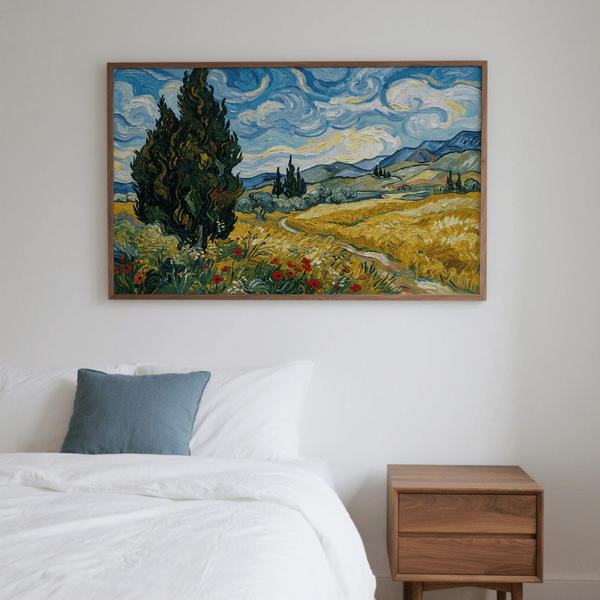 Nature Poster with Green foliage and Blue accents for office wall art