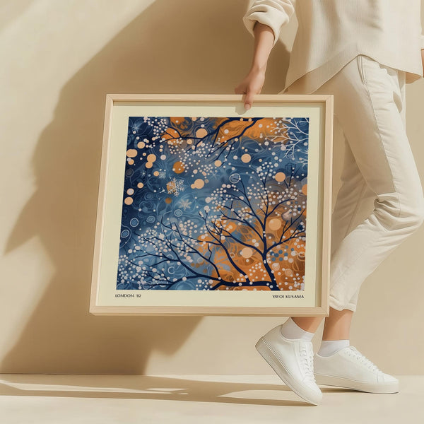 Dotted winter scene wall art for seasonal living room styling