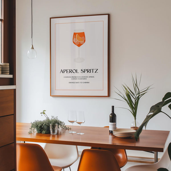 Modern Aperol Spritz print perfect for dining room or kitchen gallery wall.