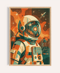 Retro Astronaut Poster in Blue Green Orange Beige for living room wall art