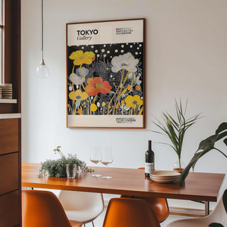 Japanese decor blending traditional botanical and cosmic elements