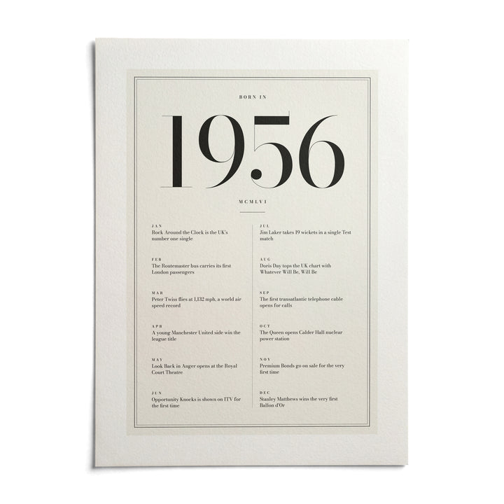 1956 Birthday Print, shown as an unframed paper print on a plain white background