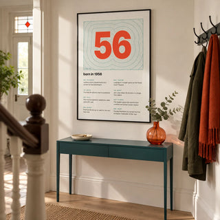 1956 Contour Map Print, framed on the wall of a carefully updated hallway in a British terraced house with a warm white wall and pale timber floor