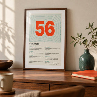 1956 Contour Map Print, a small A4 framed print leaning on a walnut desk