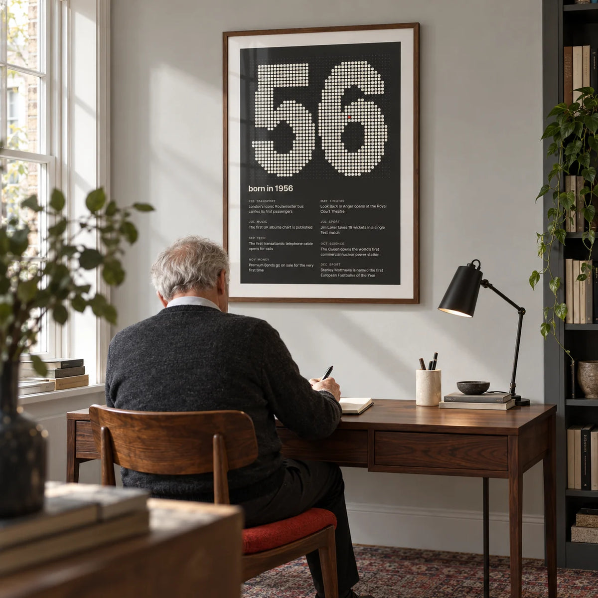 1956 Halftone Print, framed on the wall of a crisp home study in a renovated British townhouse with a pale grey wall