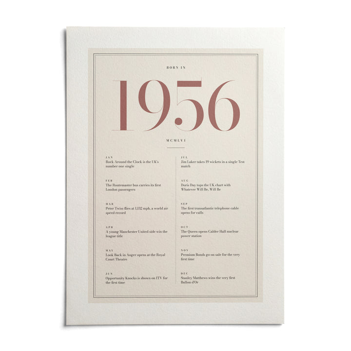 1956 Pink Birthday Print, shown as an unframed paper print on a plain white background