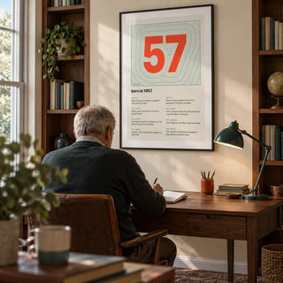 1957 Contour Map Print, framed on the wall of a quiet home study for a retired history enthusiast aged 65-75