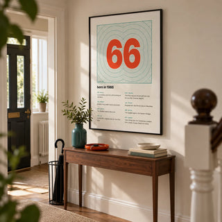 1966 Contour Map Print, framed on the wall of a bright hallway in a British terraced home with cream walls and a simple walnut side table