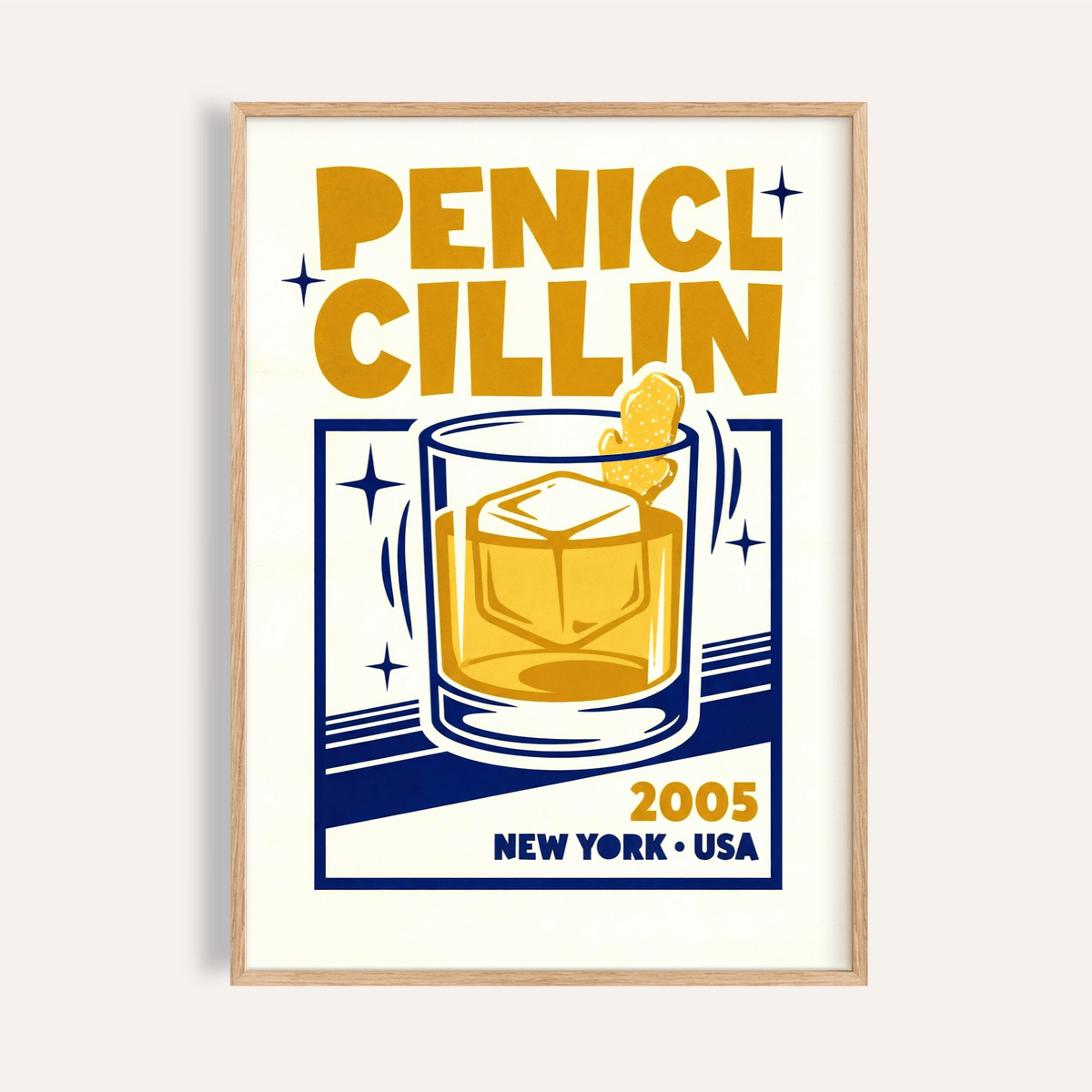 Bar Decor Wall Art with orange and blue for home bar print