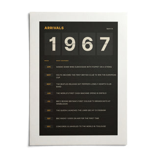 1967 Arrivals Board Print, shown as an unframed paper print on a plain white background