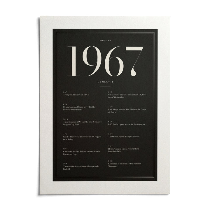 1967 Black Birthday Print, shown as an unframed paper print on a plain white background