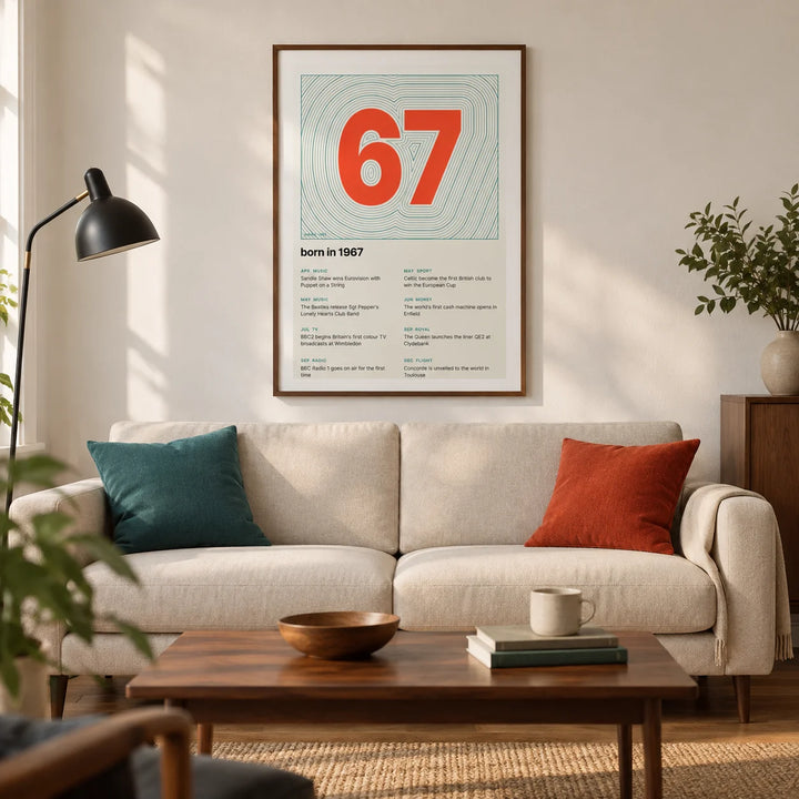 1967 Contour Map Print, framed on the wall of a modern living room in a British townhouse with warm white walls