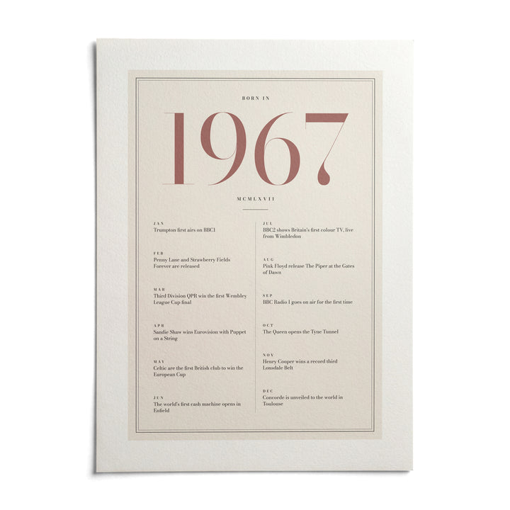 1967 Pink Birthday Print, shown as an unframed paper print on a plain white background