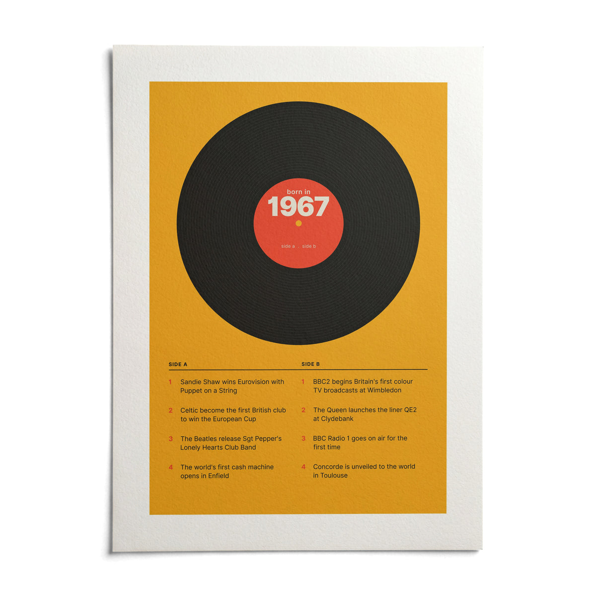 1967 Vinyl Record Print, shown as an unframed paper print on a plain white background