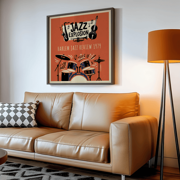 Harlem Jazz Art Print showing musical notes in Blue for studio décor