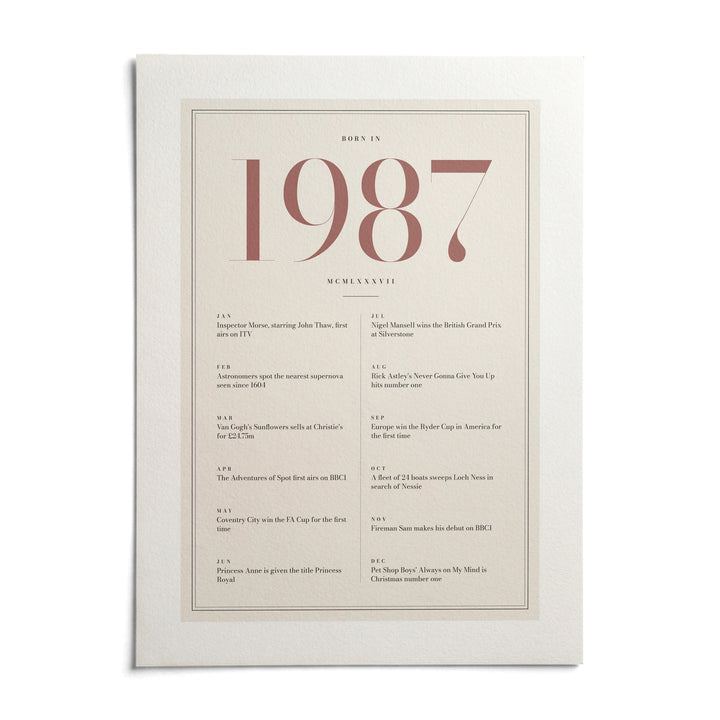 1987 Pink Birthday Print, shown as an unframed paper print on a plain white background