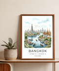Detailed Bangkok City Art Print with city name text, coordinates, and Thailand label
