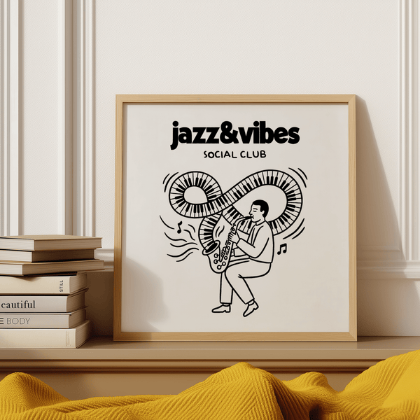 Minimalist Jazz Social Club Art Print, Black lines for creative workspace