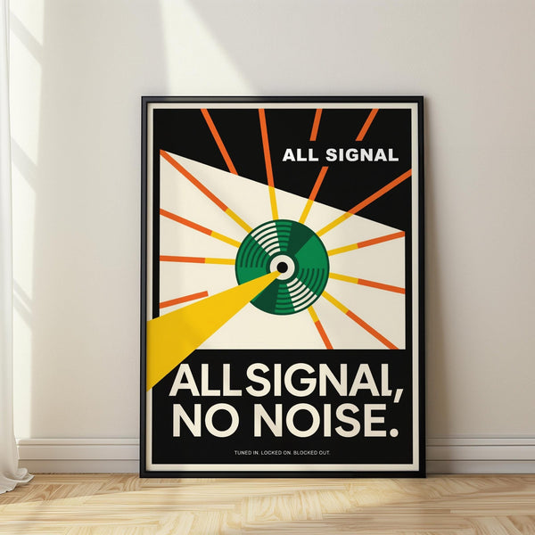 High-impact vinyl record poster with layered beam graphics.