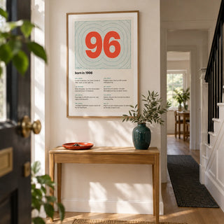 1996 Contour Map Print, framed on the wall of a bright entrance hallway in a renovated UK terrace with cream walls and a simple black stair rail