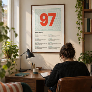 1997 Contour Map Print, framed on the wall of a contemporary home study in a UK terrace with a cream wall