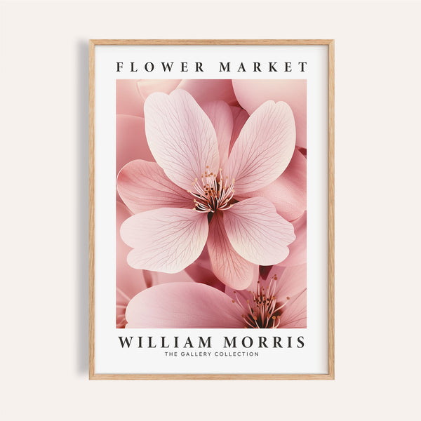 Cherry blossom wall art with delicate pink flowers and green leaves