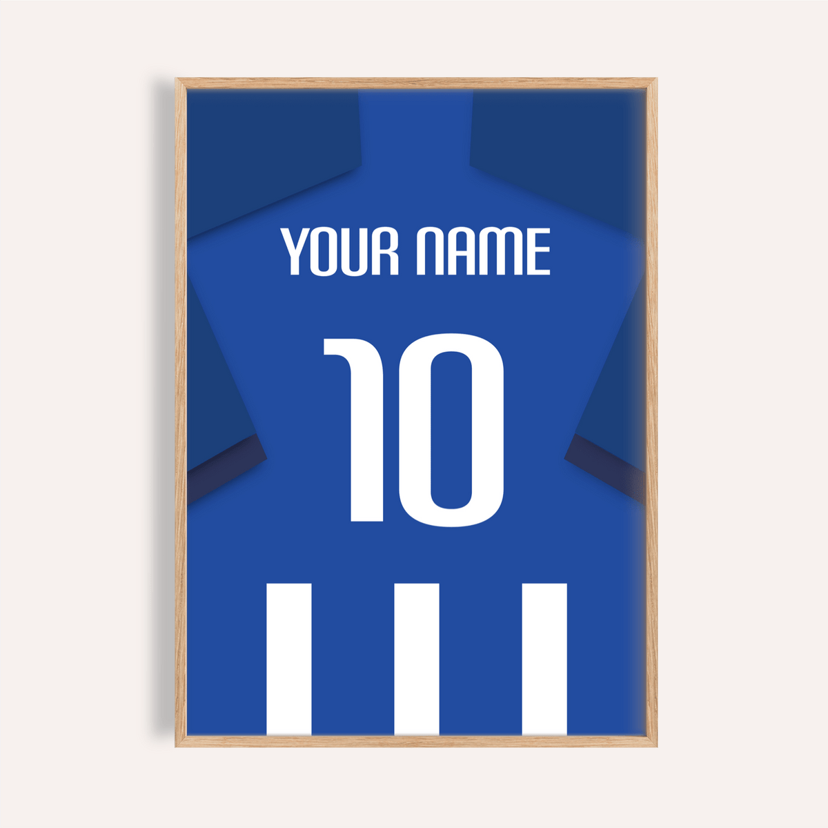 Football Shirt Poster in Blue and White Stripes with Dark Blue Sleeves