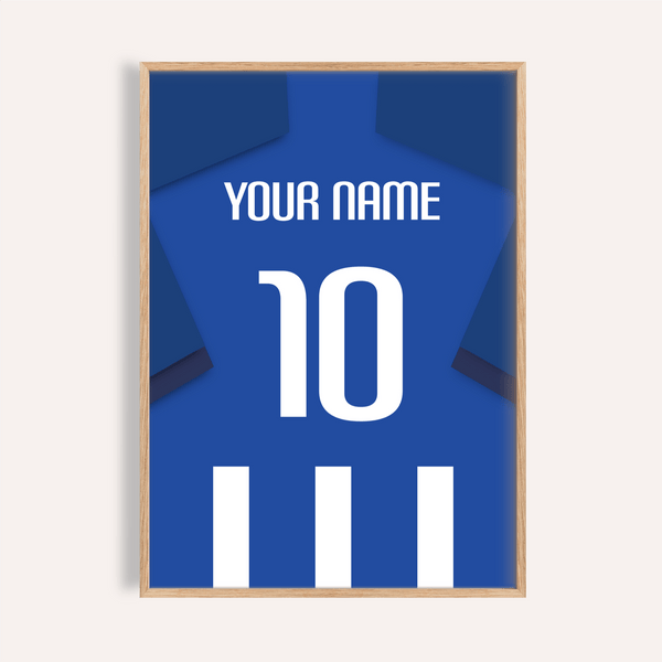 Front-facing Real Sociedad Football Shirt Poster showing jersey back with YOUR NAME and number 10
