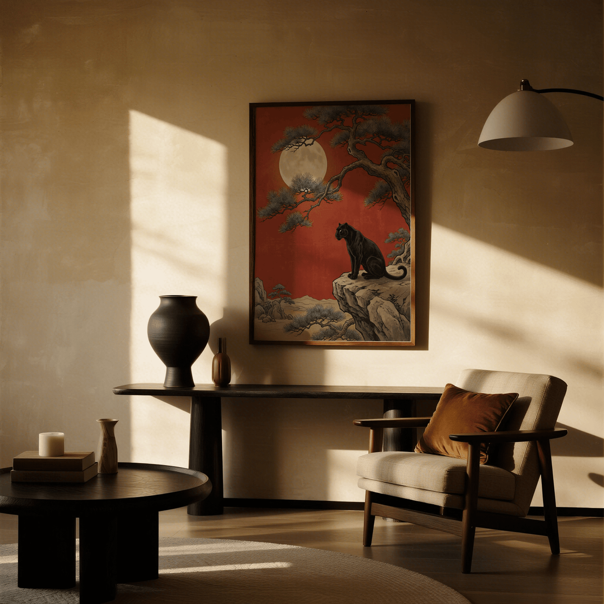 Black Panther Moon Print and vibrant Red sky for creative workspace wall art
