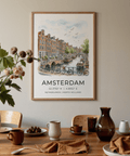 Typographic Amsterdam city poster print with canal view and coordinate text