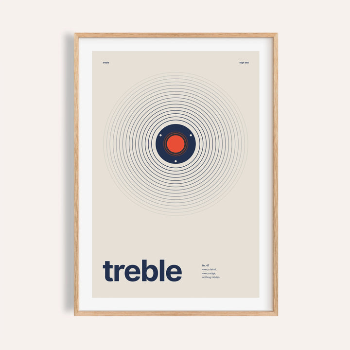 Treble speaker with tight rings print shown on a plain warm wall