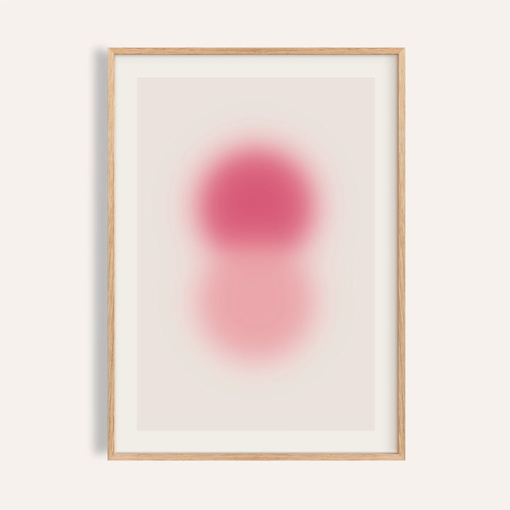 Rose pink wall art with a deep rose orb stacked above a soft pink orb