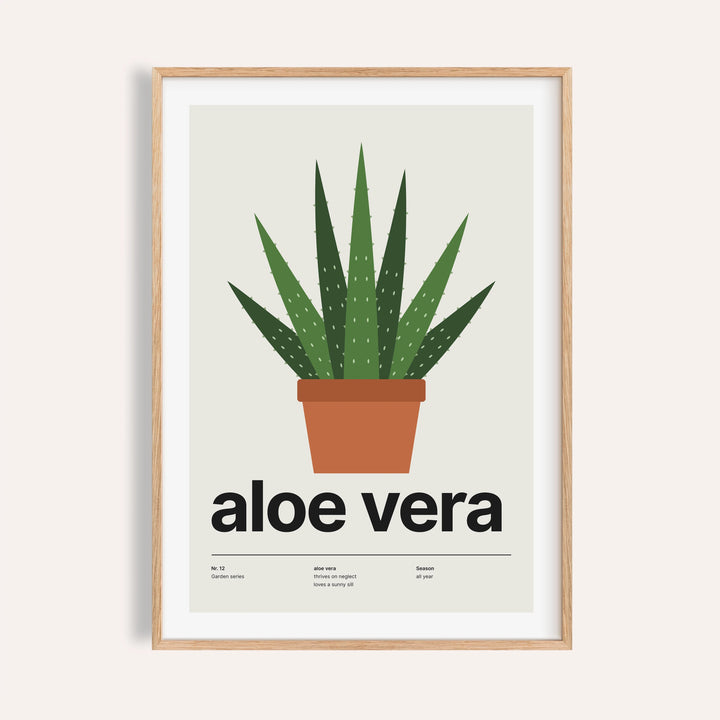 Aloe vera plant print shown on a plain warm cream wall