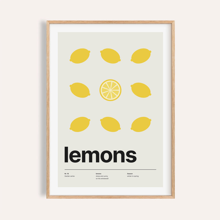Citrus print shown on a plain warm cream wall