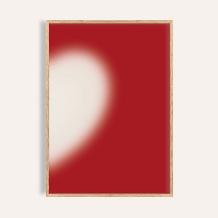 Cream heart right half print with a soft glowing cream heart on cherry red