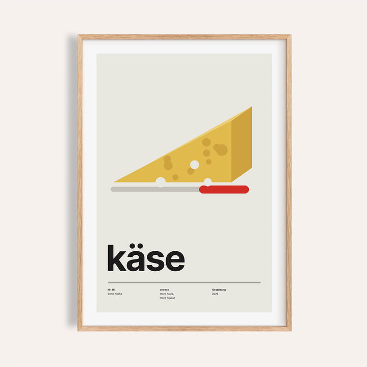 Swiss cheese wedge print shown on a plain warm wall