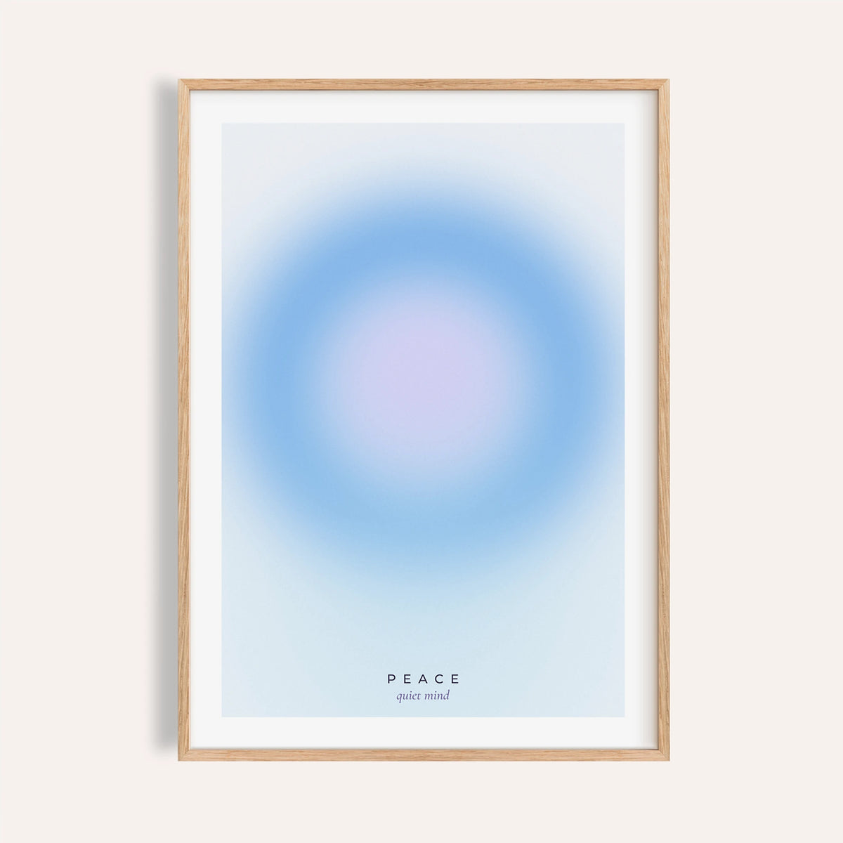 Pale blue and lilac aura print shown on a plain warm wall
