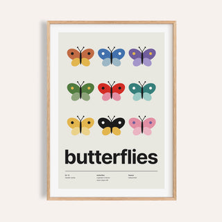 Butterfly specimen print shown on a plain warm cream wall