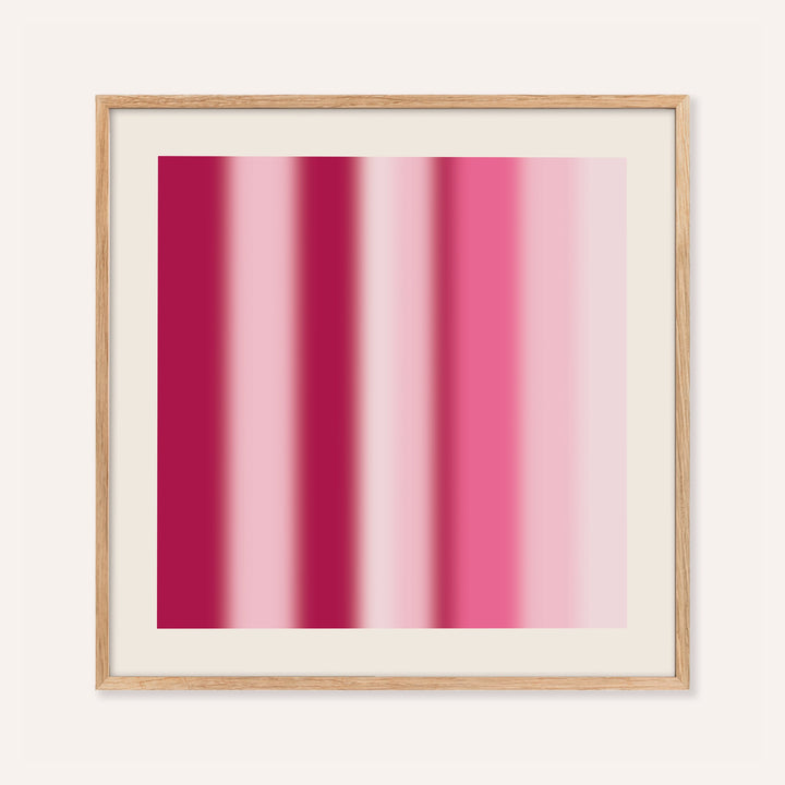 Blurred print of nine soft vertical stripes in raspberry, pink and blush