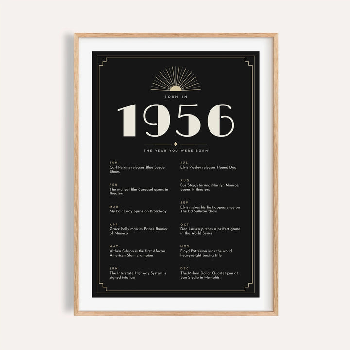 1956 Art Deco print in cream on black on a plain warm wall