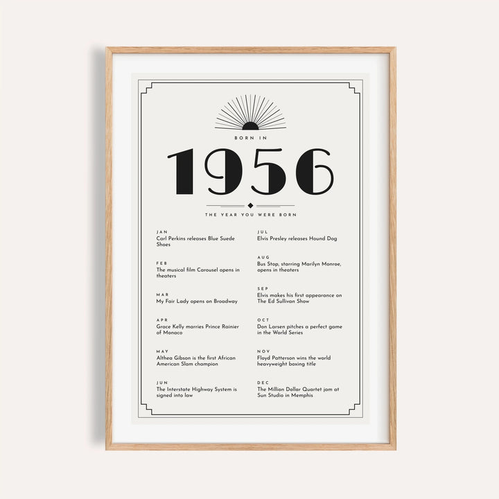 1956 Art Deco print in black on white on a plain warm wall