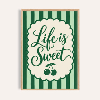 New home print with Life is Sweet in green script and two cherries