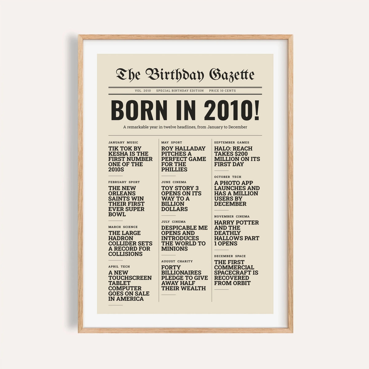 2010 print styled as a newspaper front page on a plain warm wall